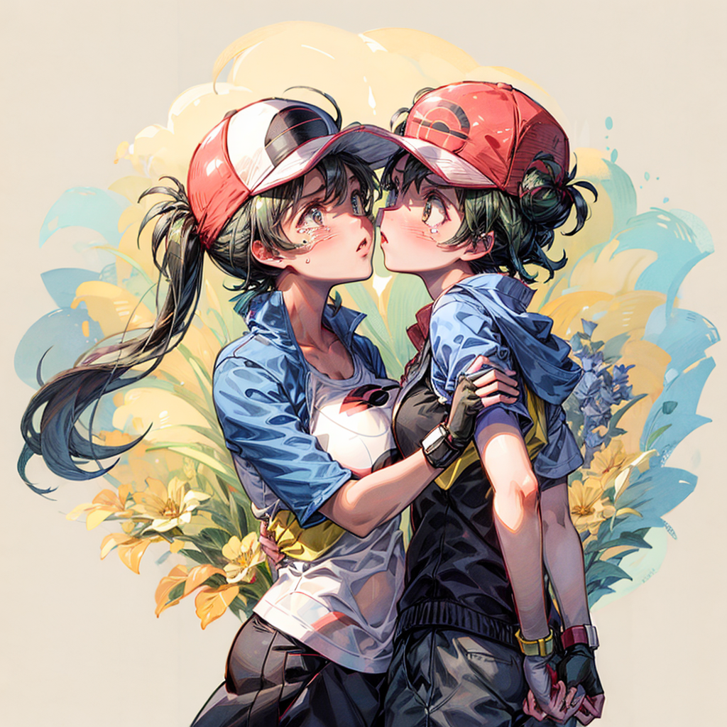 AI Art: Romantic moment between Ash and Rosa by @Ash Latios | PixAI