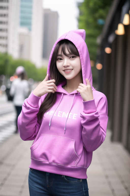 AI Art: Cute asian girl in pink hoodie smile ☺ by @Fascinset