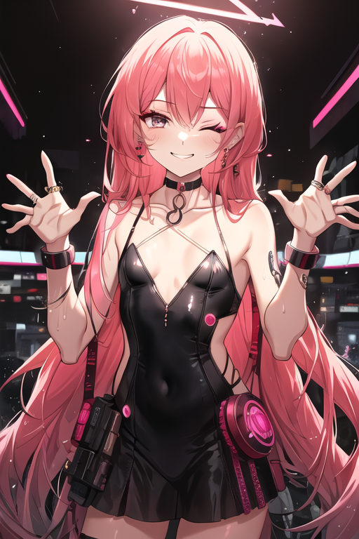 ponytail, pink hair, looking at viewer, Darling in the FranXX, Zero Two  (Darling in the FranXX), anime, anime girls, cyberpunk, portrait display,  katana