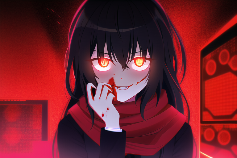 red eyes, face, looking at viewer, anime, dark background, dark, black  background, glowing eyes