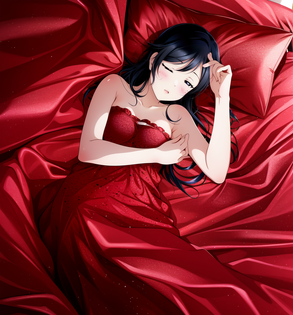 AI Art: Setsuna Sleeping Nude in Red Satin Sheets 18 by @Muhammad Egil  Zulqadri | PixAI