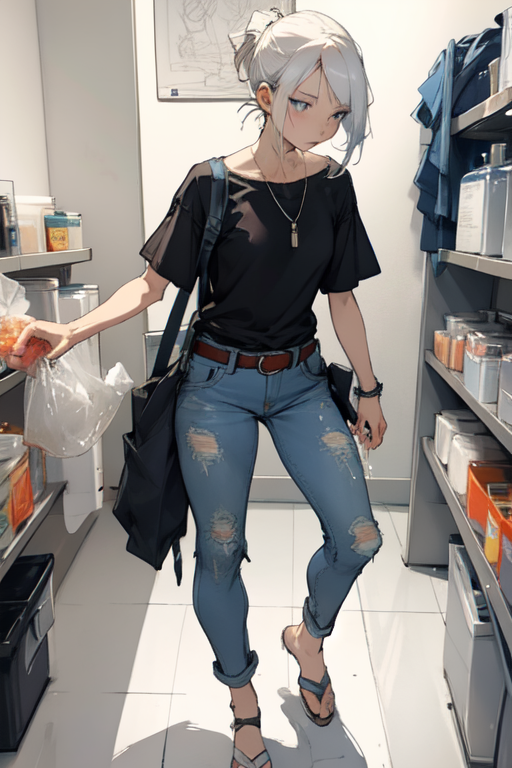 AI Art Ripped Jeans girl clothe pants by user 1583847133313603800 PixAI