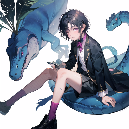 AI Art: Anime Boy with Water dragon by @Firelight846$#1658