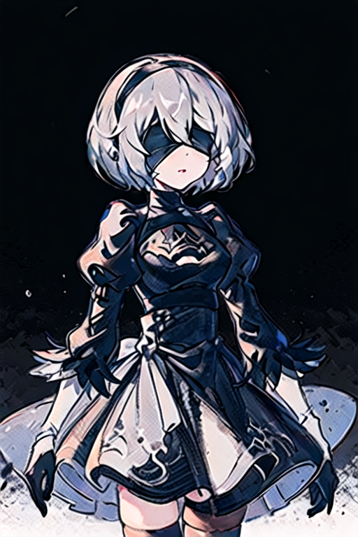 Nier: Automata, NieR, 2B (Nier: Automata), blindfold, black dress