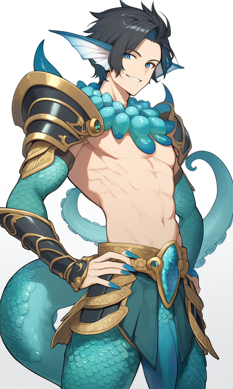 AI Art: Kabru, the Enchanting Merman-inspired Monster Boy by @WildNinjaVII  | PixAI