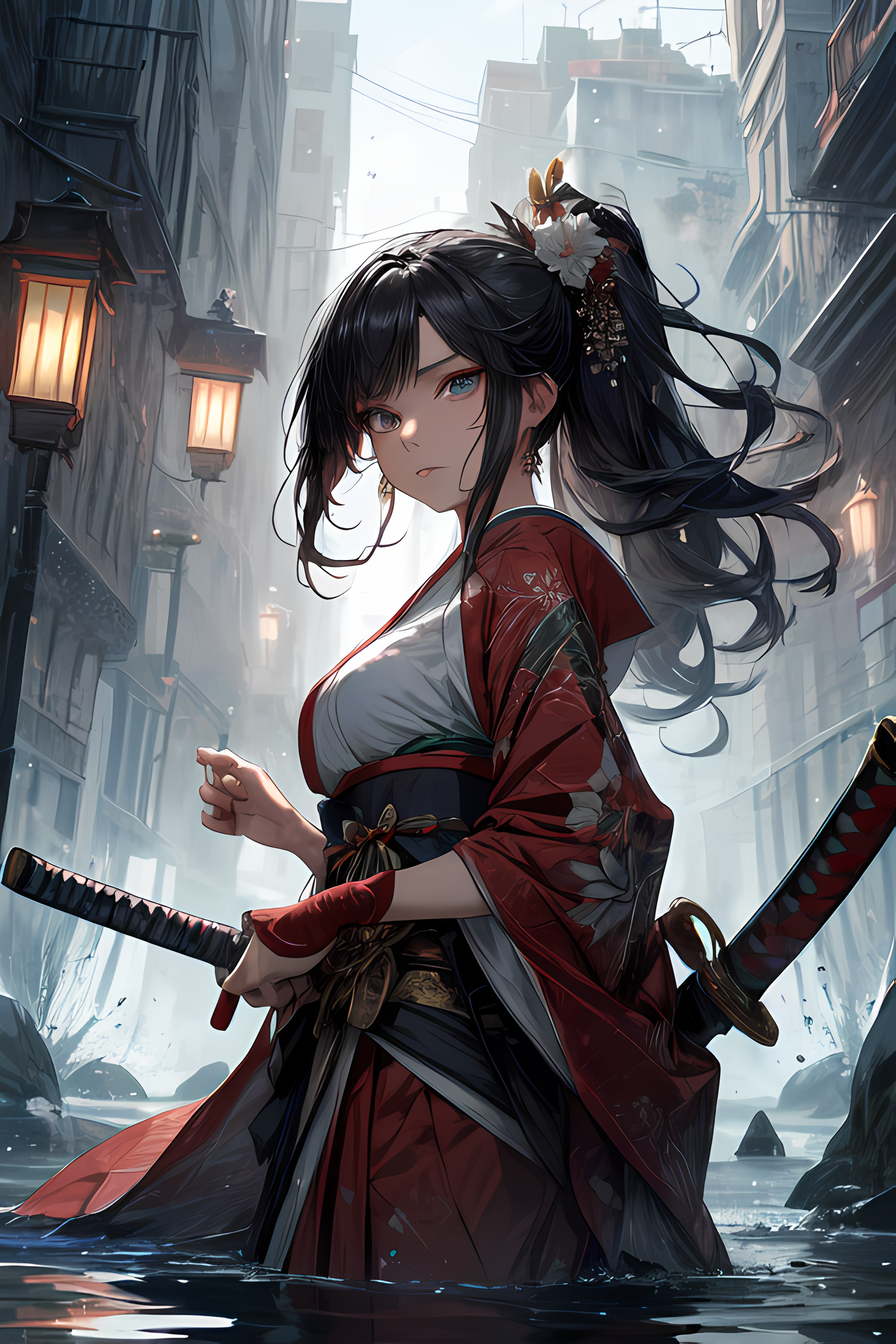 Anime girl deals samurai