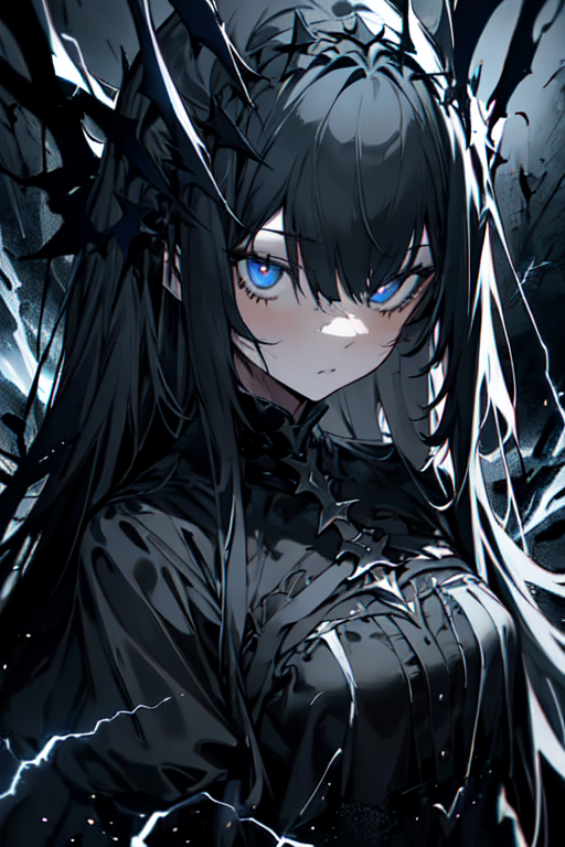 Premium AI Image  A black anime girl with glowing eyes and a black  background.