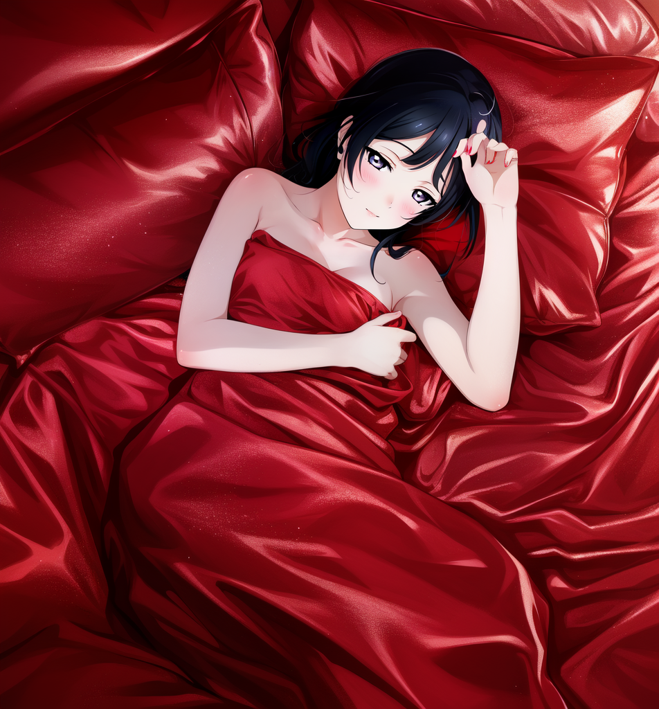 AI Art: Setsuna Nude in Red Satin Sheets 13 by @Muhammad Egil Zulqadri |  PixAI