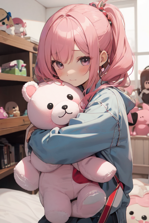 Anime girl with plushie hotsell