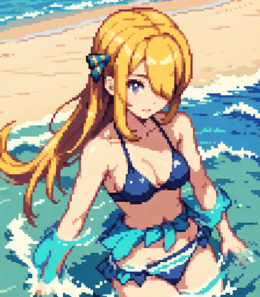 AI Art Cynthia in Bikini on Beach pixelated style by ImYou PixAI