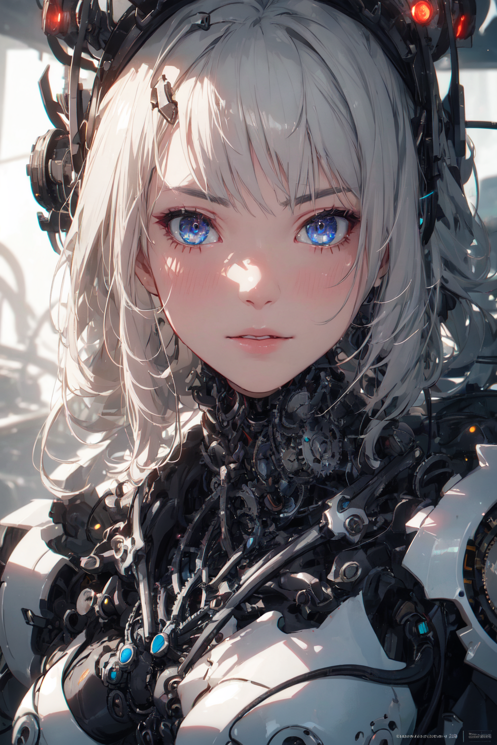 portrait Anime cyberpunk cyborg girl in mechanical