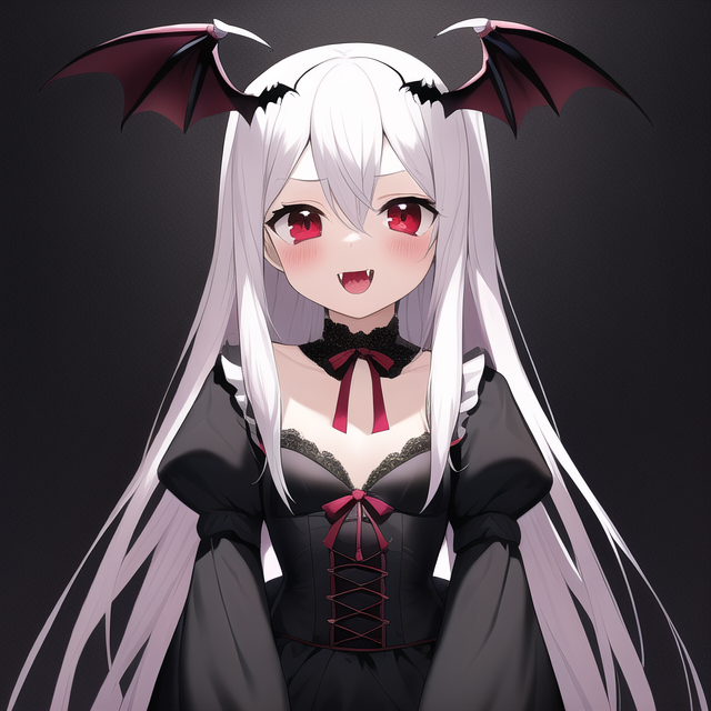 White hair anime girl, vampire, cheeky - AI Photo Generator - starryai