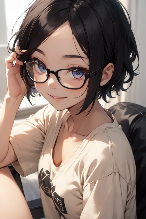 Smile.  Anime girl with black hair, Anime girl short hair, Anime art girl