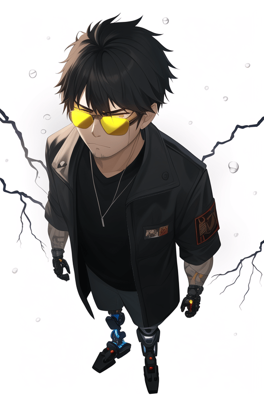 Image of a stylish anime boy with sunglasses in a stormy background