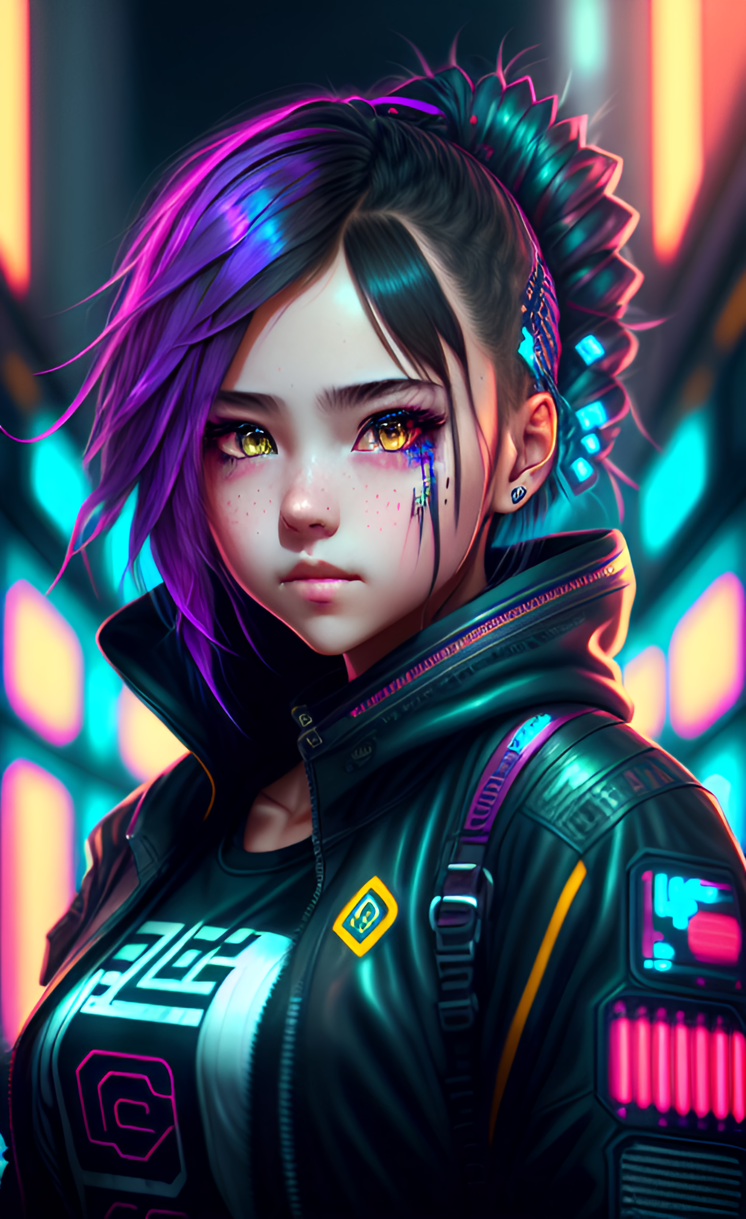portrait of a anime girl cyberpunk Stock Illustration