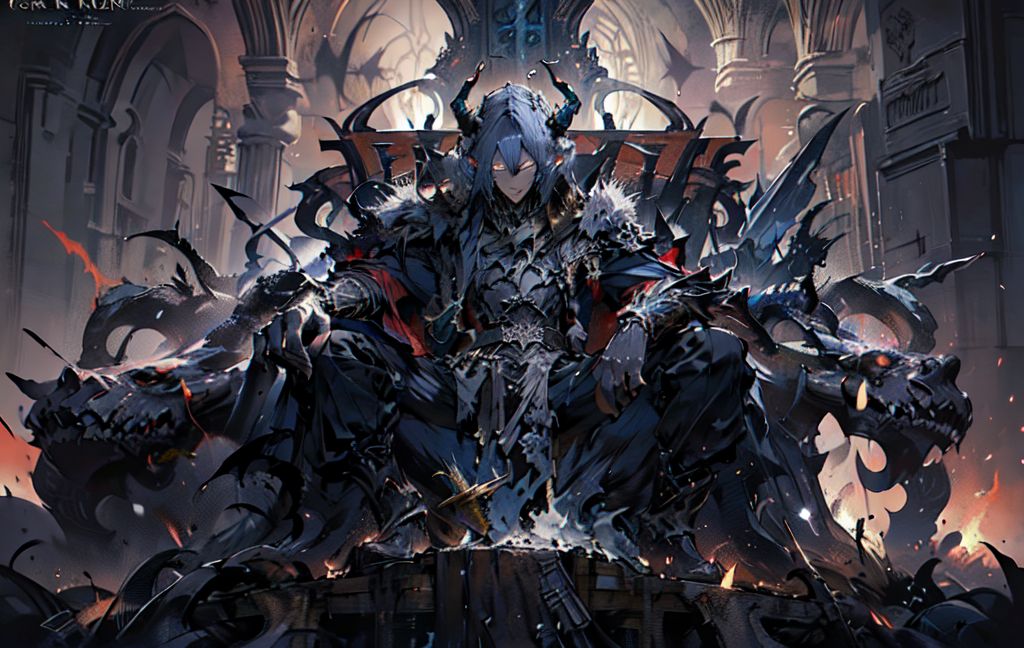 Premium AI Image A dark fantasy art of a king sitting on a throne