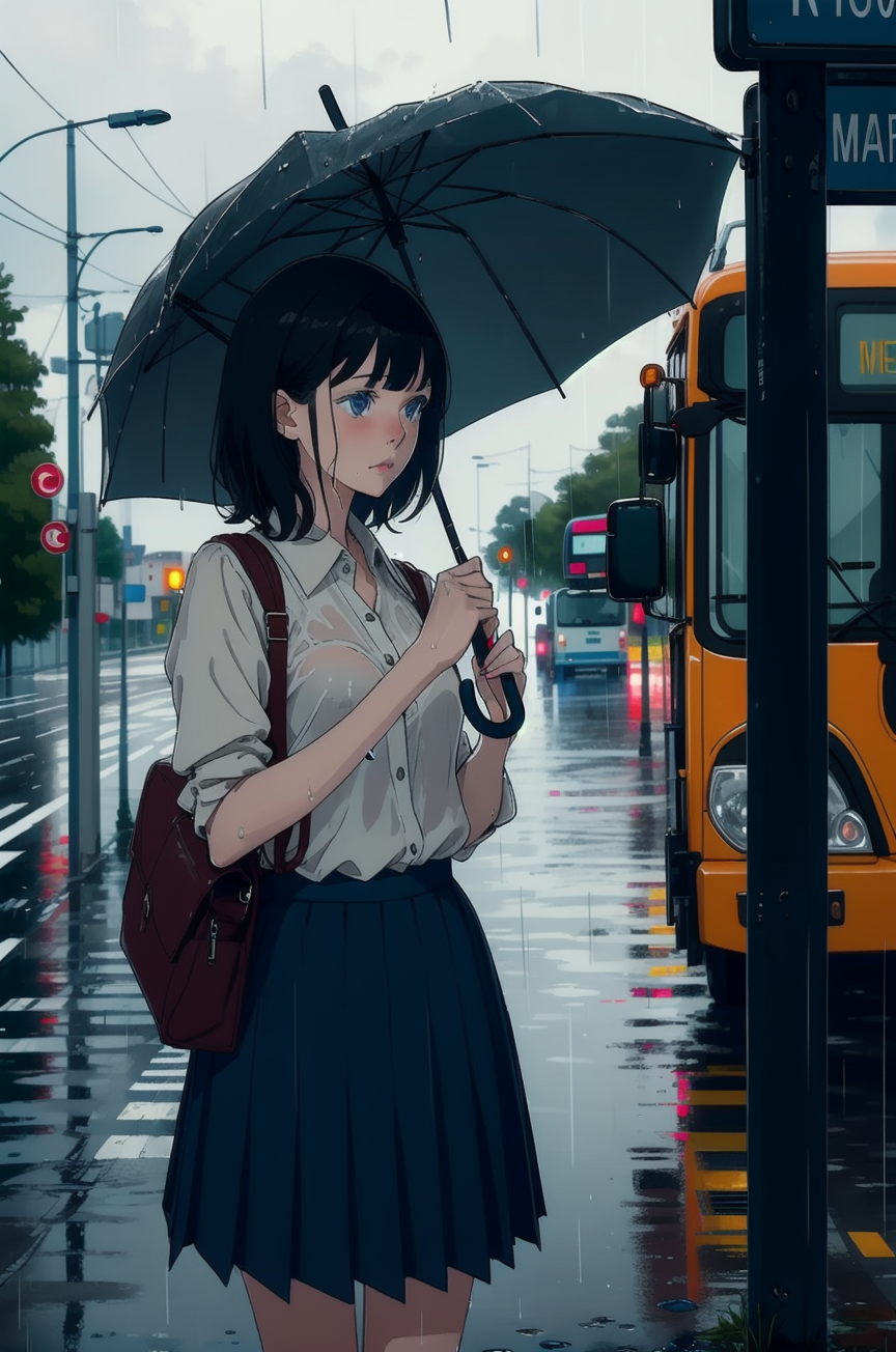 AI Art: Waiting for her bus by @Exe | PixAI