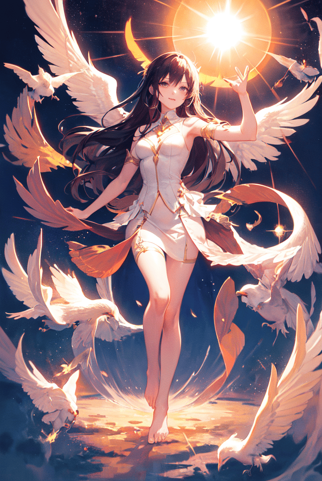 Anime,girl,wings,fly,black hair,smile,sky