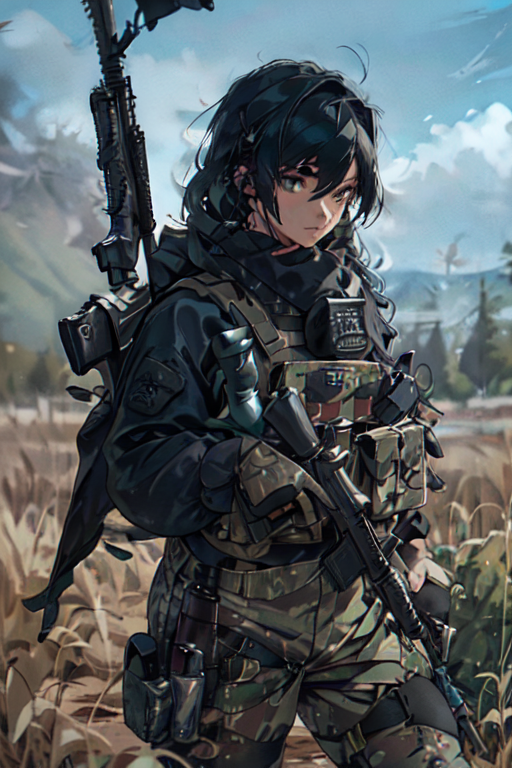 female sniper tactical gear detailed artwork sharp