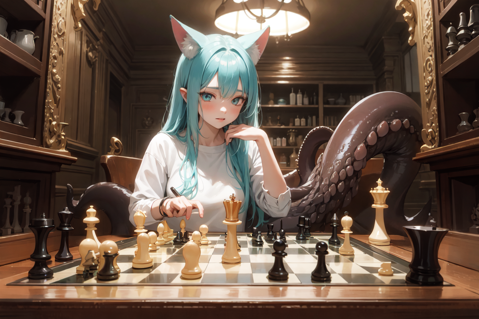 AI Art: Are you giving up? ~ Chess Duel: Fox Girl vs. Tentacle by @Koneko  Aisuzu