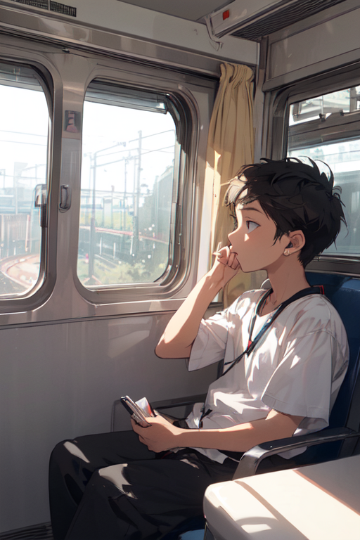 Lofi Girl on Train - Serene HD Anime Wallpaper