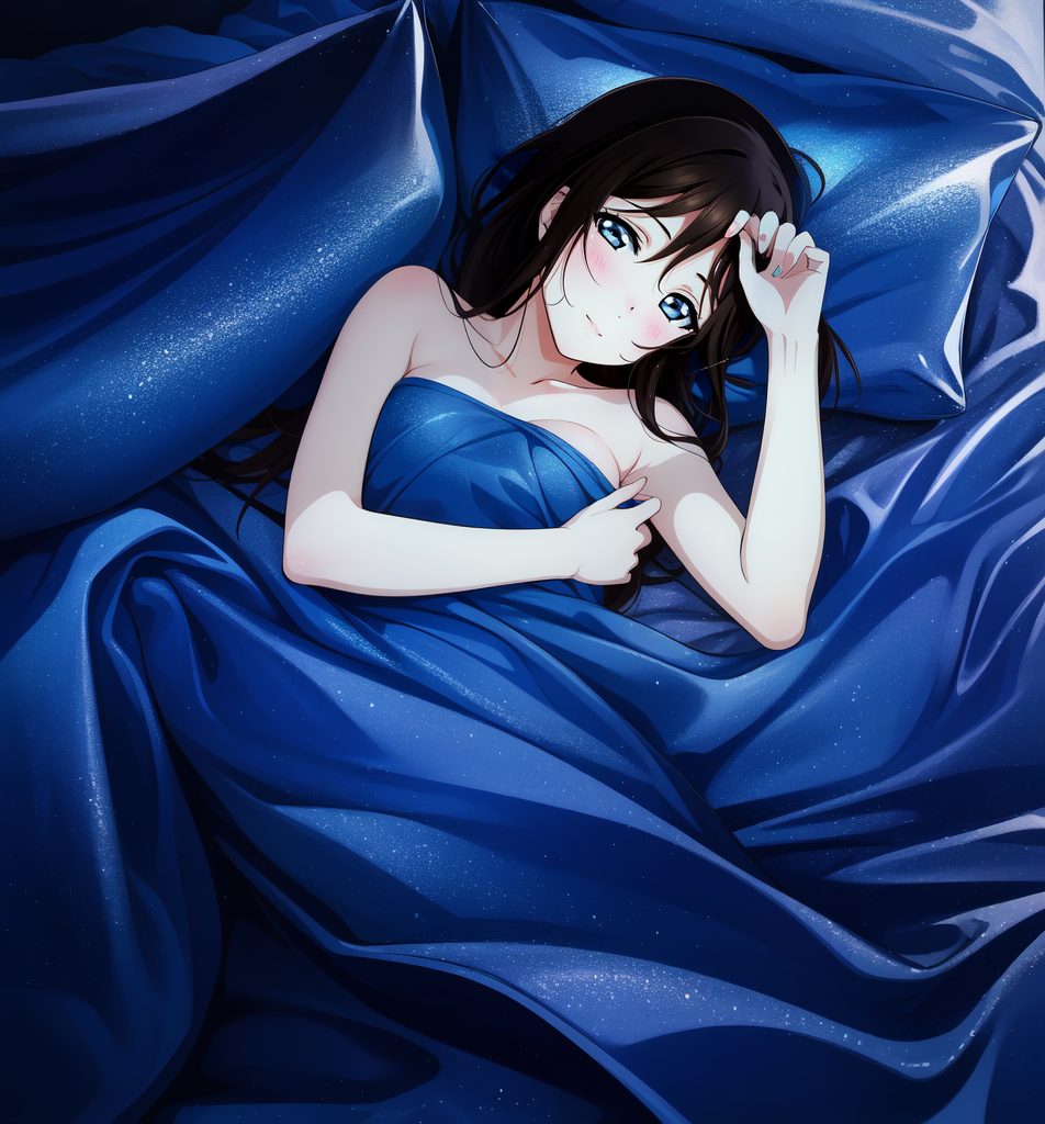 AI Art: Shizuku Nude in Blue Satin Sheets 8 by @Muhammad Egil Zulqadri |  PixAI