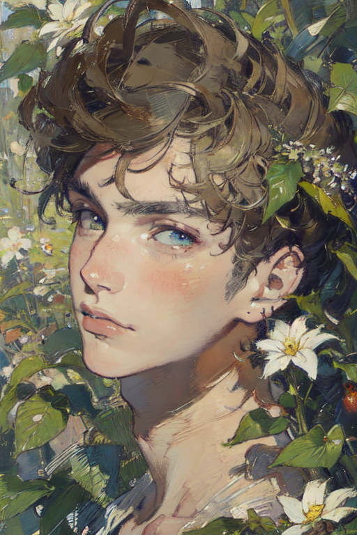 Flower Boy - Art Print - Cute Boy - Good Looking Guy - Flowers - Sunny Day  - Portrait Drawing - Soothing Vibe - Peijin