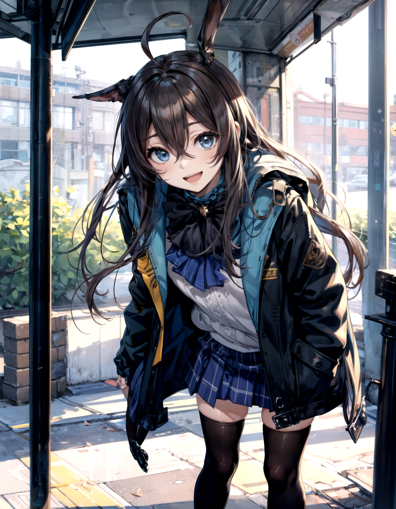 Anime style young woman, long hair, shy, wearing cute blouse and pleated  mini skirt, big brown eyes - AI Generated Artwork - NightCafe Creator