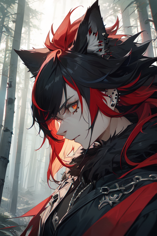 Anime Bad Boy with Wolf Ears and Red Eyes · Creative Fabrica