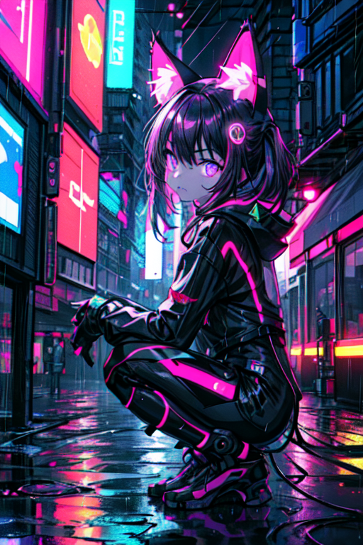 Cyberpunk style cute girl anime neon anime girl cyberpunk anime wallpaper  cute anime girl ai generative