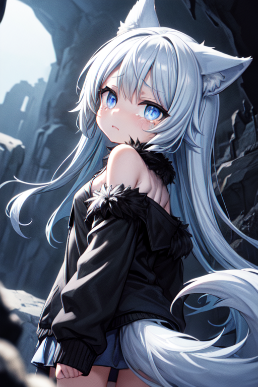 anime girl and wolf