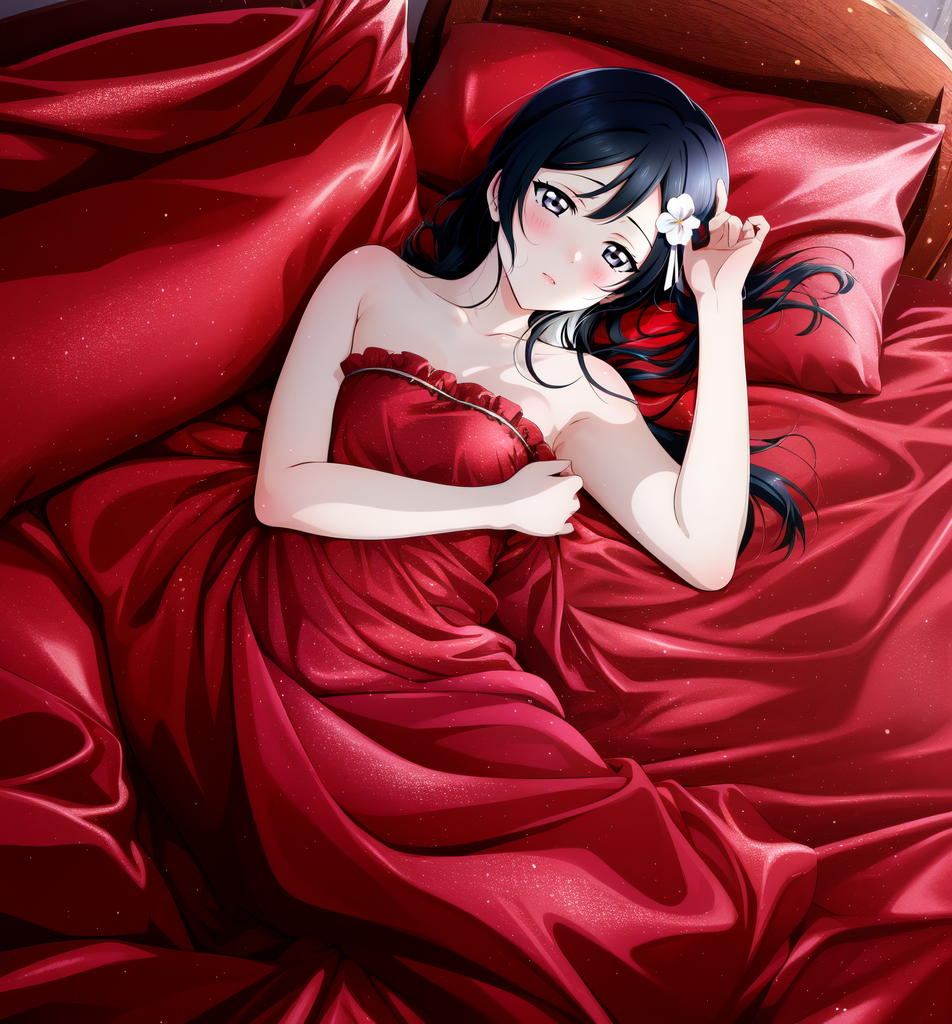 AI Art: Setsuna Nude in Red Satin Sheets 4 by @Muhammad Egil Zulqadri |  PixAI