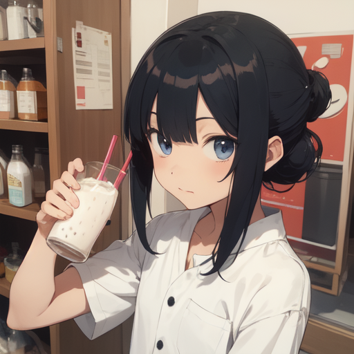 Premium AI Image  anime girl with a straw hat drinking a drink