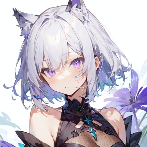 anime girl with silver hair and purple eyes