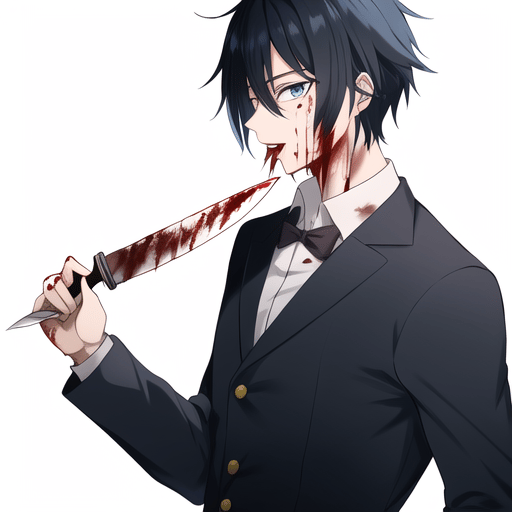 handsome anime killer holding a knife in dark anime