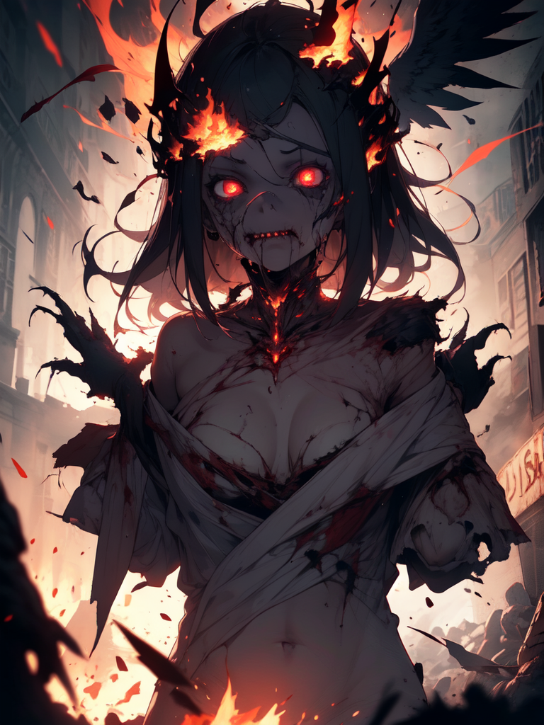 AI Art: Burning zombie girl 🔥 by @MythicalWhisper | PixAI