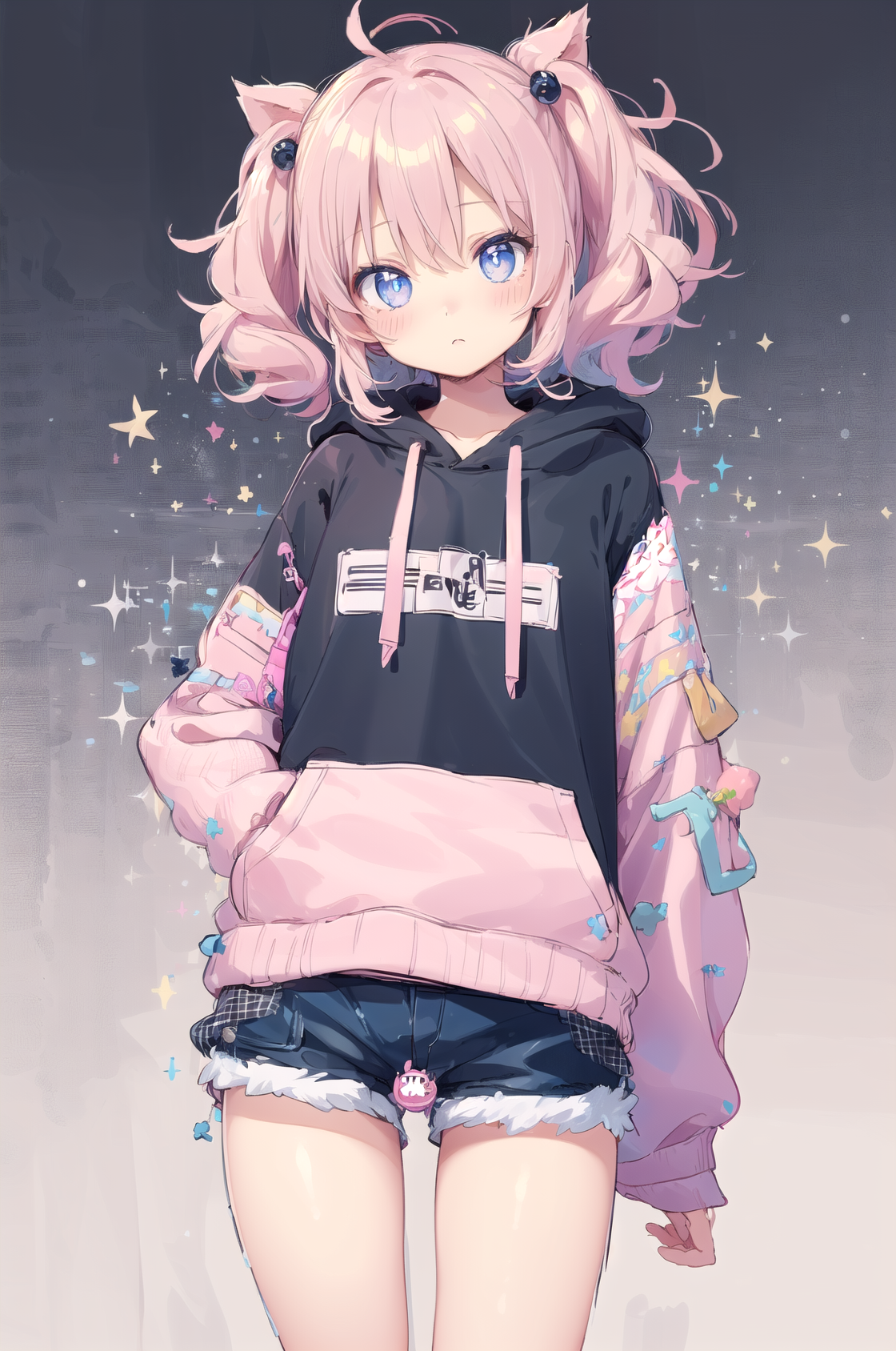 Anime girl in oversized 2024 hoodie