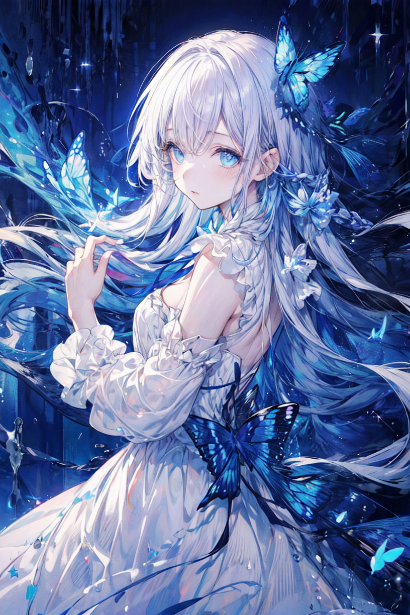 drawing,cute,ice,cold,blue,butterfly,colorful,ai art,hd by Subaru_sama