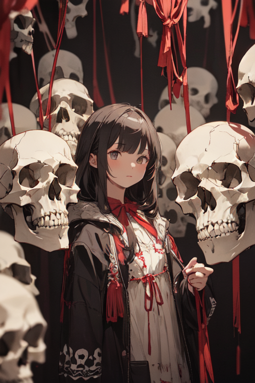 Creepy Dark Anime Girl with Skulls | Poster