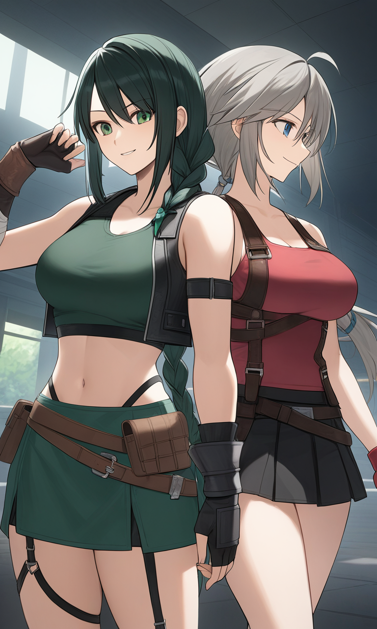 AI Art: 「ファイナルファンタジー」 - Jill Warwick & Tifa Lockhartのコスプレイヤーさんたち by @勇敢な熊様  | PixAI