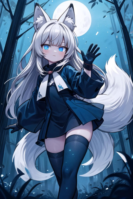 Cute white anime fox with blue eyes