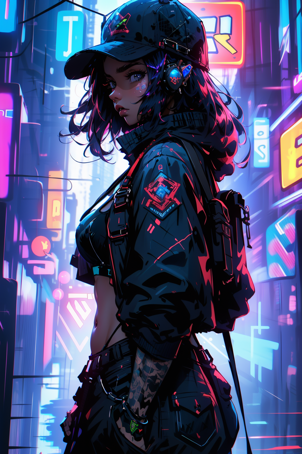 AI Art: 2D Girl in cyberpunk reality by @JkWW 💜🐖