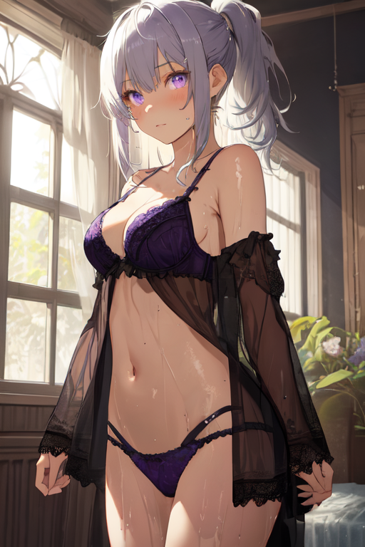 AI Art Silver haired girl concept Laspwitty in Lingerie by