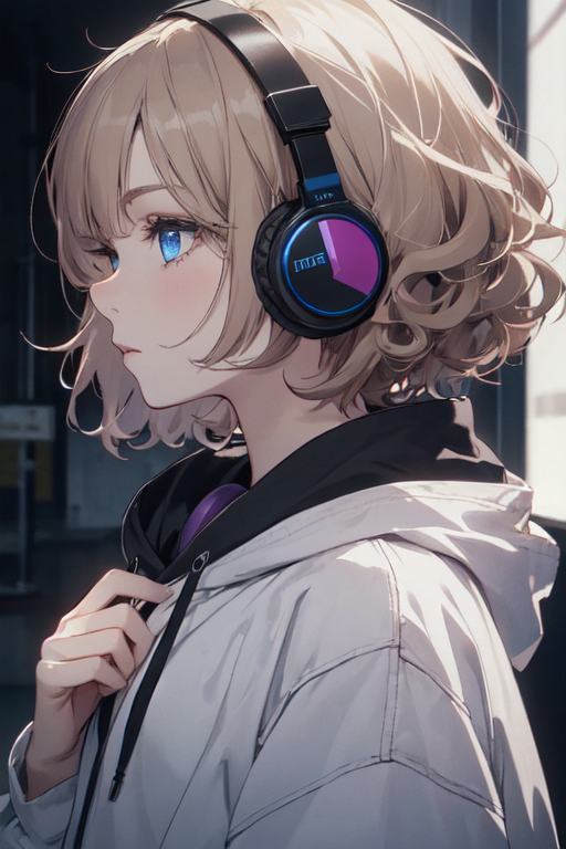 Anime girl with sales hoodie and headphones