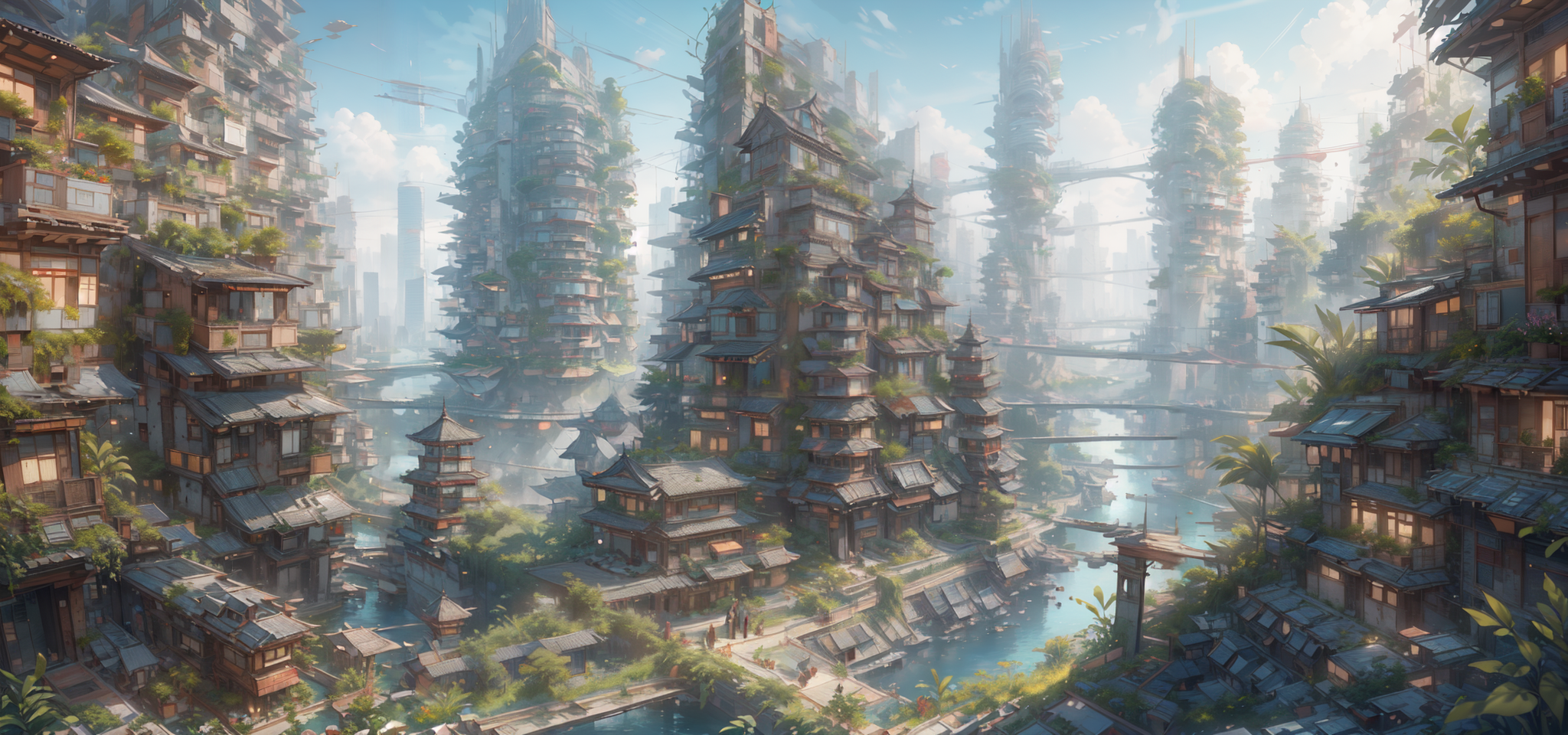 AI Art: Dense Solarpunk City by @eyo1991