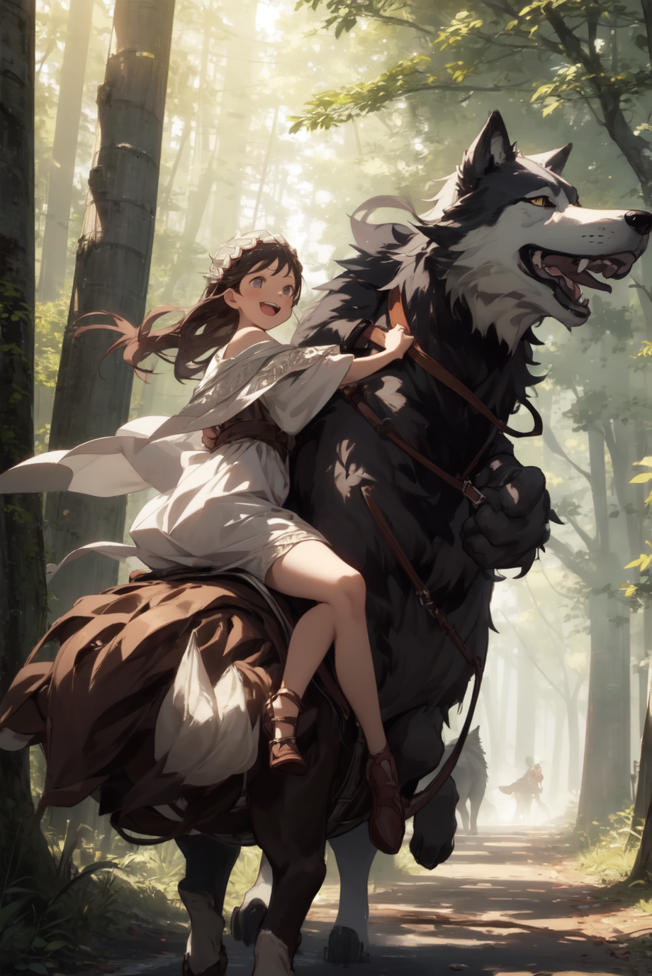 AI Art: A girl and her wolf monster by @user-1628698309342954658 | PixAI