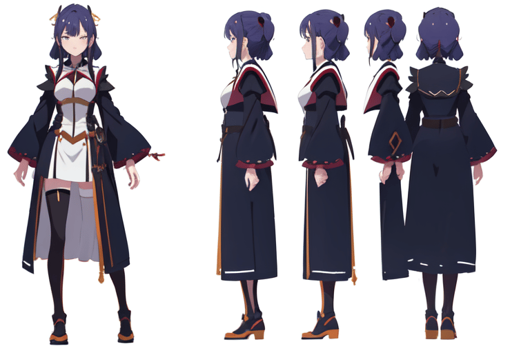 Anime girl full body character reference sheet