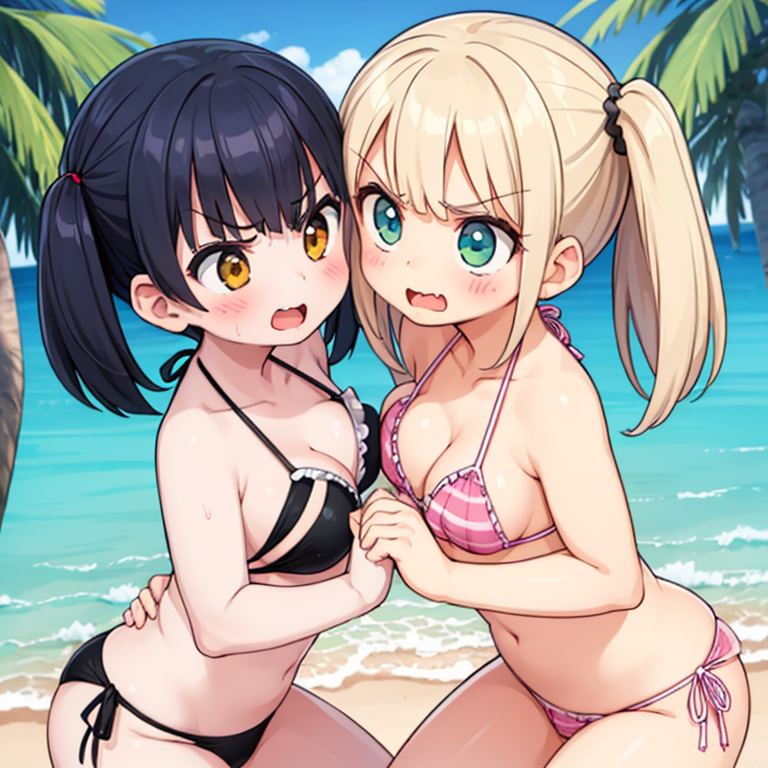 AI Art Bikini girl s catfight on the beach by Anonymous PixAI