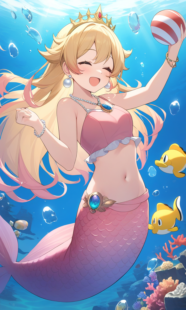 AI Art: Mermaid Princess Peach: A Playful Underwater Transformation by  YaMari6363 by @GentleKnightVII | PixAI