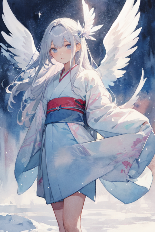 AI Art: 雪空の着物天使さん:Kimono Angels in the Snowy Sky by @nannaza | PixAI